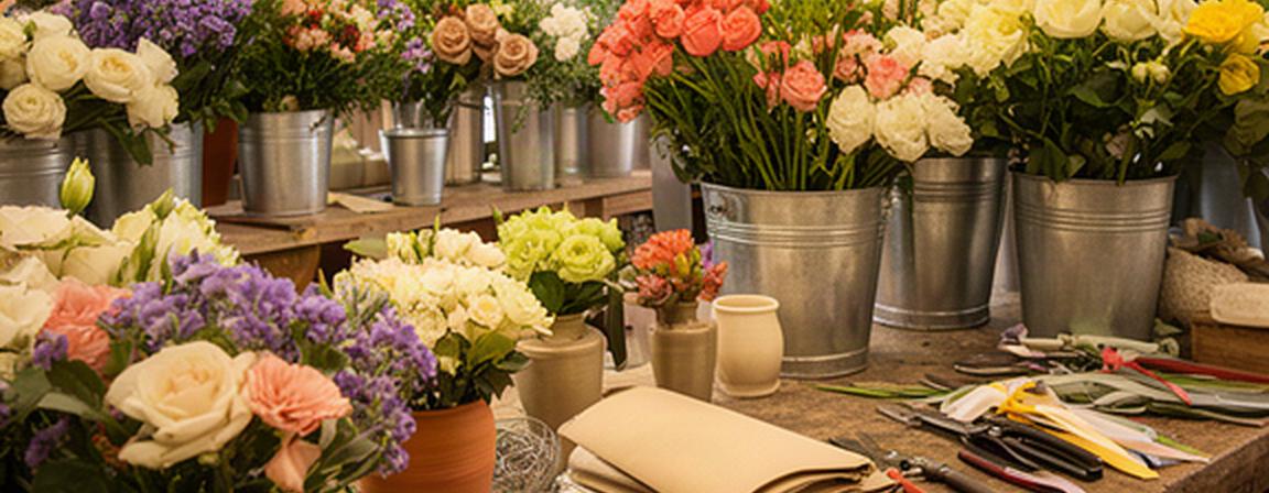 Bottega floreale di Giordano Petalo ad Atri con secchi di fiori freschi e strumenti da fiorista